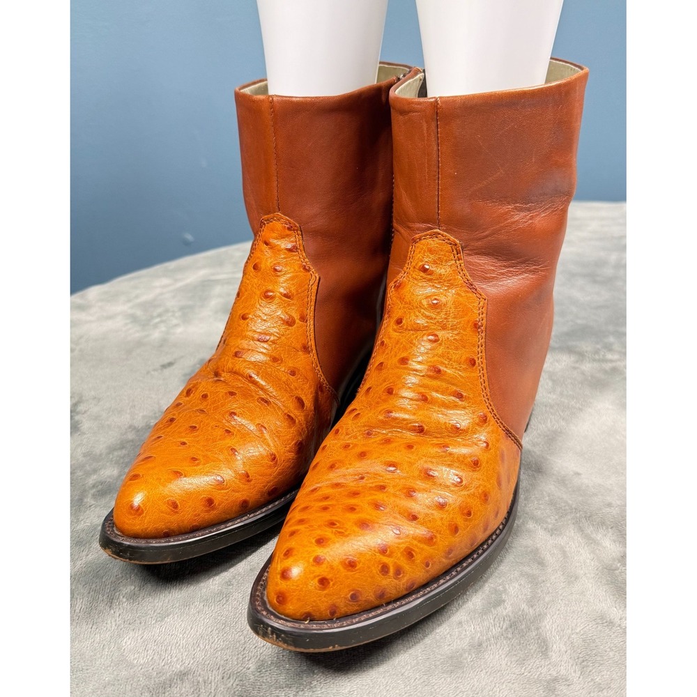 Durango Boots Womens 8.5 Brown Ostrich Print Leather Western Ankle